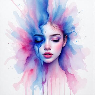 The primary subject of the image is a woman with a pink lipstick smile. She is the main focus of the image. The setting is a colorful background, which adds to the overall atmosphere of the image. The visual style is a combination of digital art and illustration, creating a unique and artistic representation of the woman. The colors and mood of the image are vibrant and lively, with the woman's pink lipstick and the colorful background creating a cheerful and positive mood.